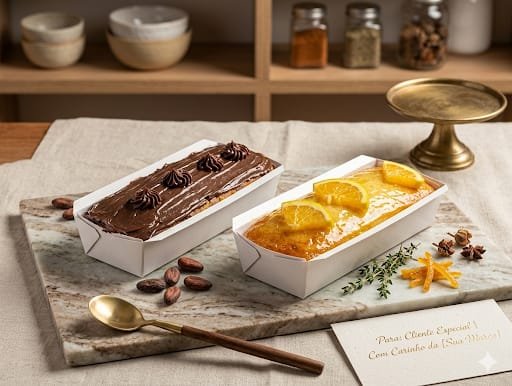 Bolo artesanal sabor chocolate ou laranja
